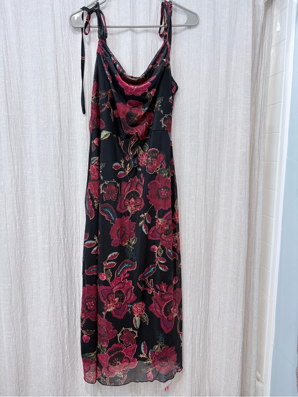 Cider Black Midi Dress with Red Floral Print - Picture 3 of 5